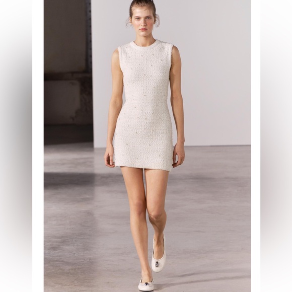 ZARA PEARL TRIM KNIT MINI DRESS - Picture 5 of 7